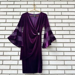 Plum Velvet Bell Sleeve Cocktail Dress Rhinestone Detail Sz 6 Whimsigoth Fairy